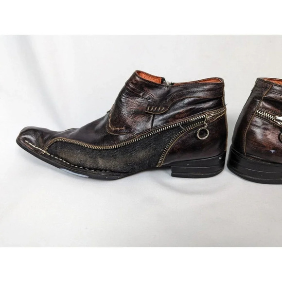 Robert Wayne REPUBLIC Boot Mens Sz 8 Black Zipper & Denim Trim Embellished $410 - Picture 6 of 14